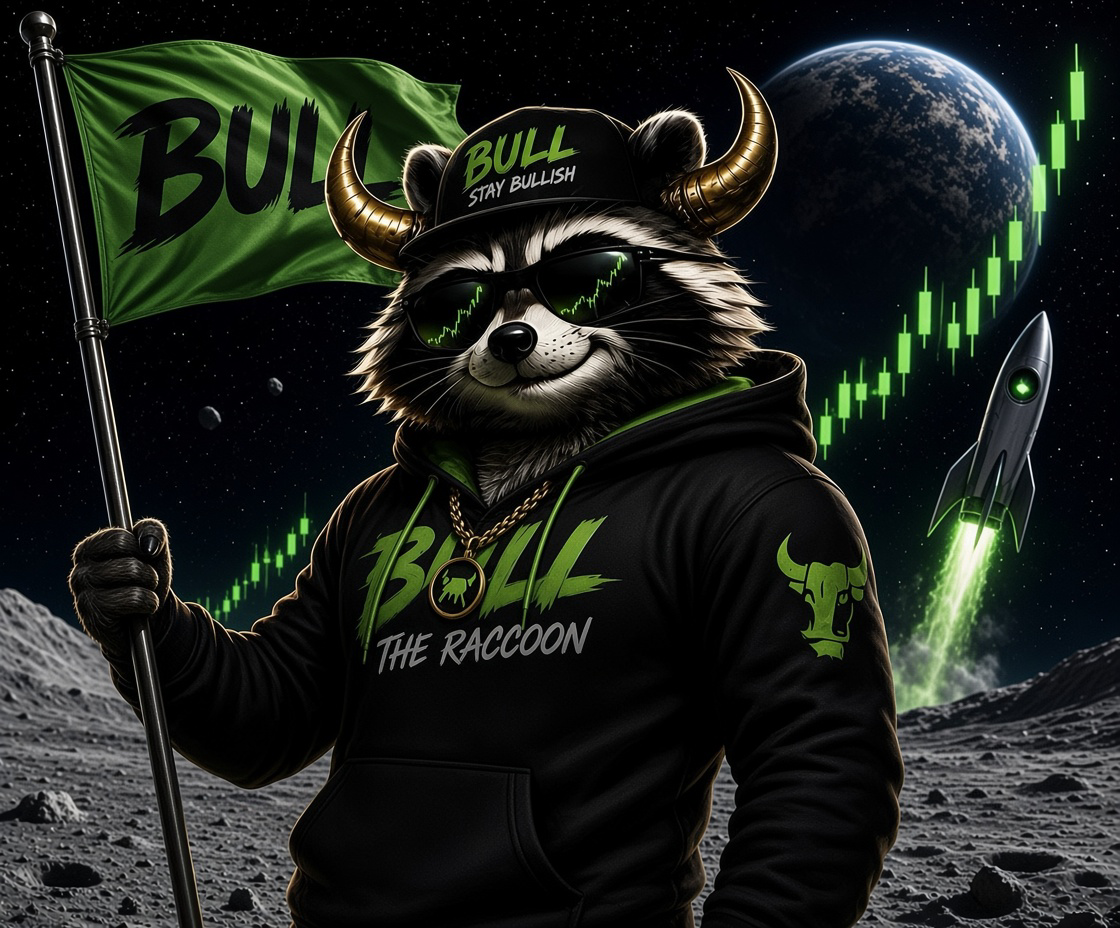 Bullcoon planting the BULL flag on the moon