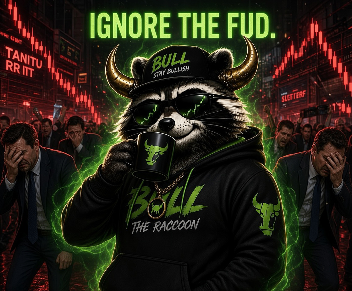 Bullcoon sipping coffee while traders panic — ignore the FUD